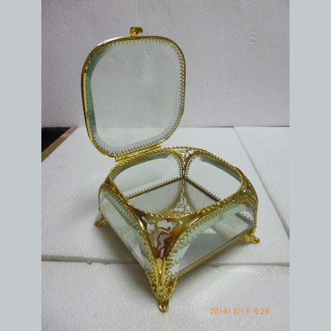 heavy gauge clear glass jewellery box in  bronze