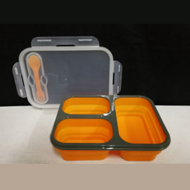 Foldable silicone preservation box with lid & both side lock,cap:700+350 ml, mt’l : silicone +PP