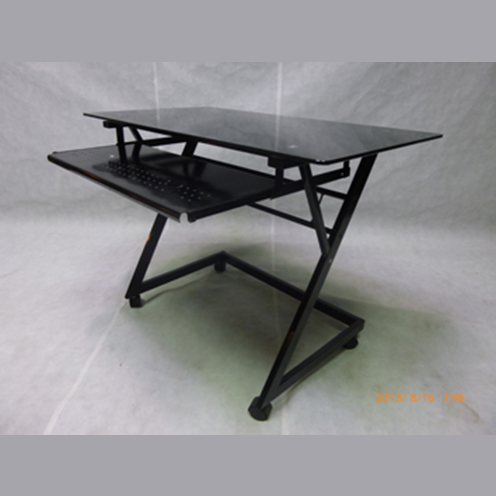 K/D Fashion computer desk with square pipe & tempered black glass top board
