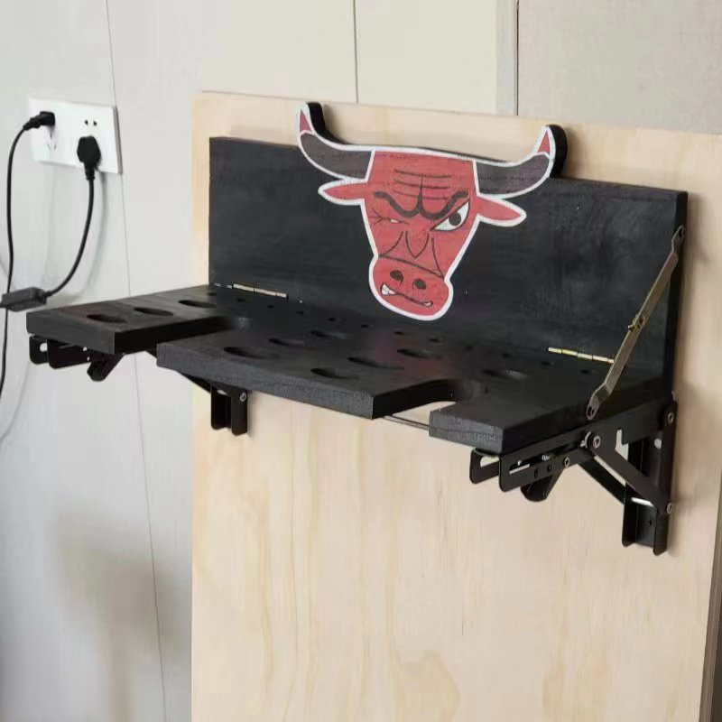 K/D wood TOOL RACK with angry buffalo head  in color finished with towel rack